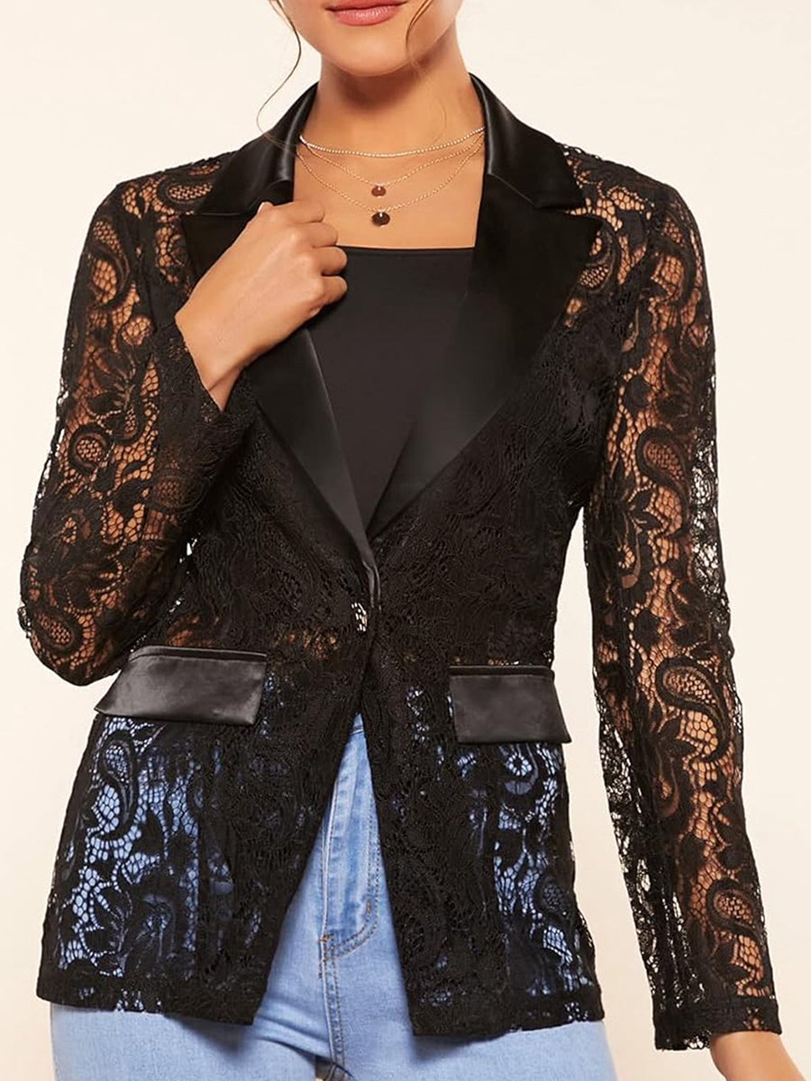 Women s Fashion Blazer Solid Color Open Front Lapel Long Sleeve Elegant Jacket  image 4