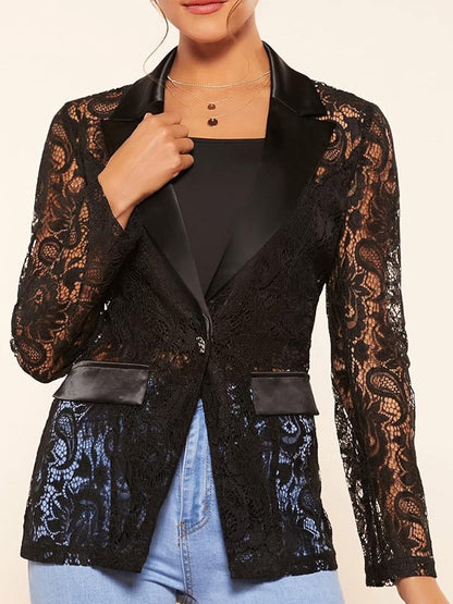 Women s Fashion Blazer Solid Color Open Front Lapel Long Sleeve Elegant Jacket  image 4