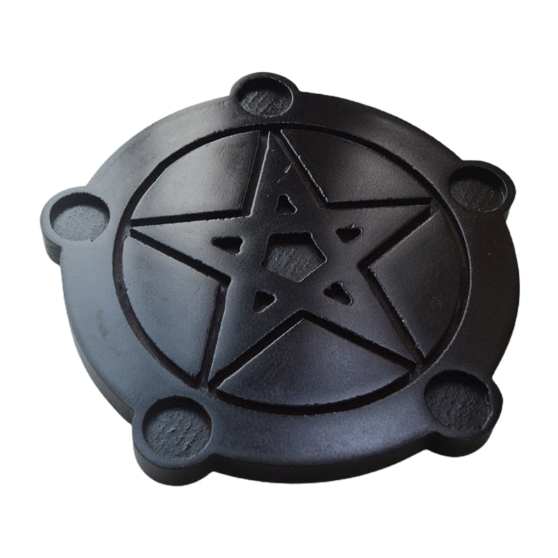 Astrology Star Wood Candlestick Table Pentacle Altar Plate Triquetra Wooden Div image 2