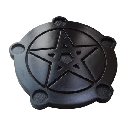 Astrology Star Wood Candlestick Table Pentacle Altar Plate Triquetra Wooden Div image 2