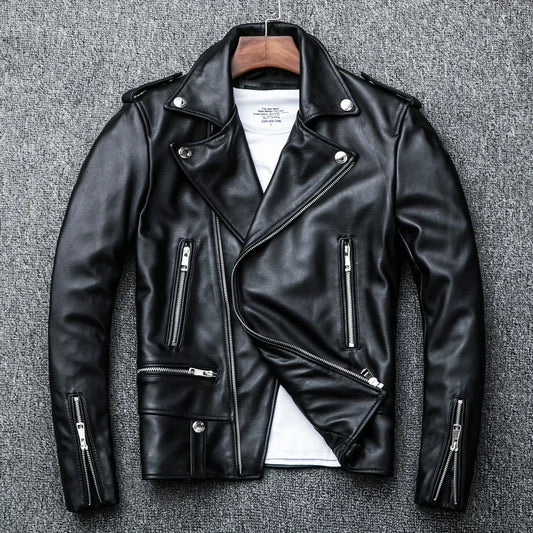 Spring Classical Perfecto Jacket Genuine Leather Motorcycle Jackets Men New Zea