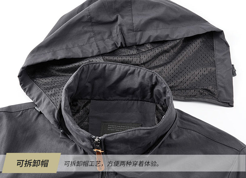 Bomber Jacket Men's Autumn Waterproof Breathable Detachable Cap Coat Outdoor Wo image 3
