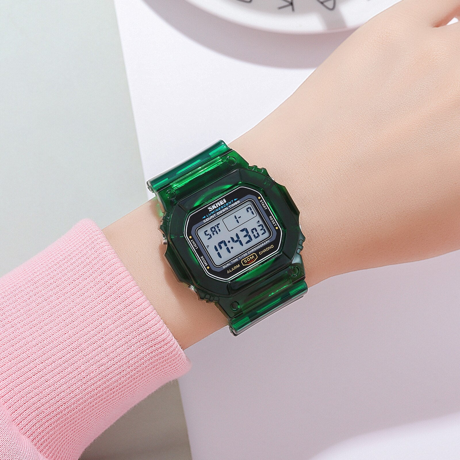 Skmei Countdown Back Light Digital Watches Women Fashion Transparent Pu Strap D image 7