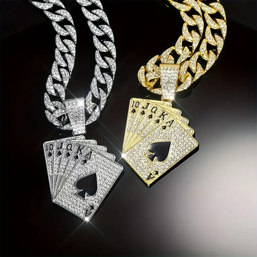 18K Gold Plated Hip-Hop Iced Out Spades Playing Card Necklace Men's Personalize image 2