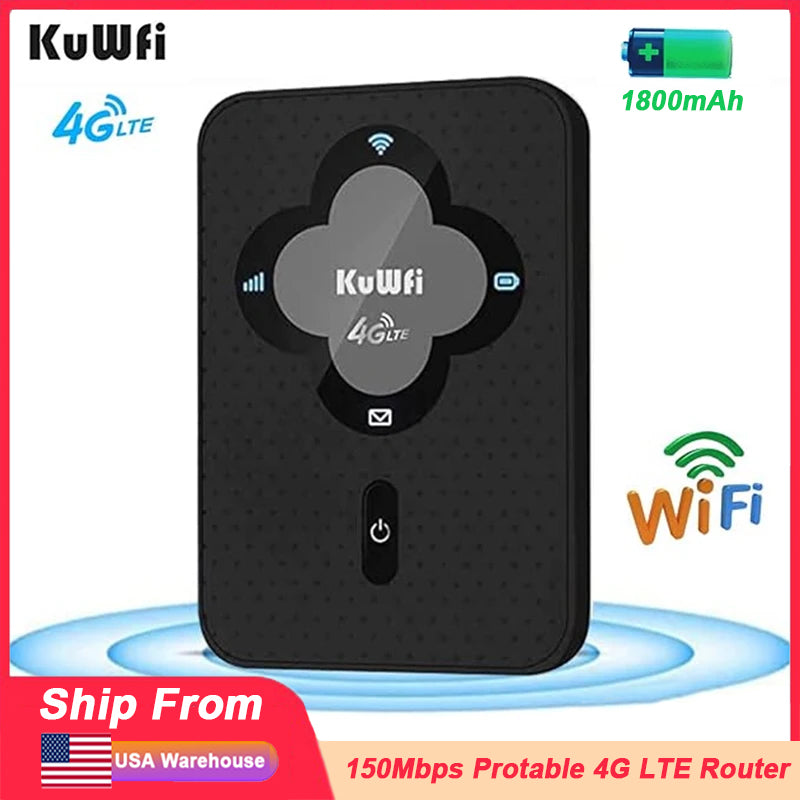 KuWFi 1800mAh 4G LTE Router 150Mbps Portable Mobile Roputer Outdoor Travel Wifi