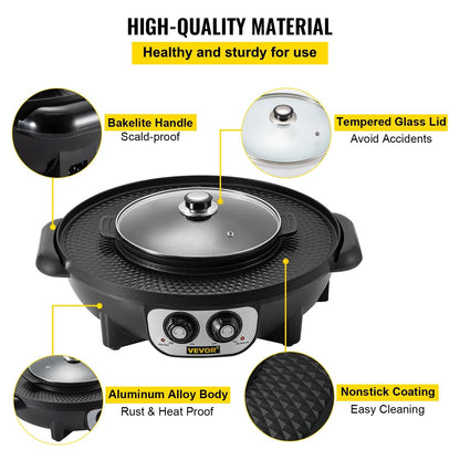 VEVOR 2 in 1 Electric  Pot BBQ Grill 2200W Multifunction Portable Home Non-S image 4