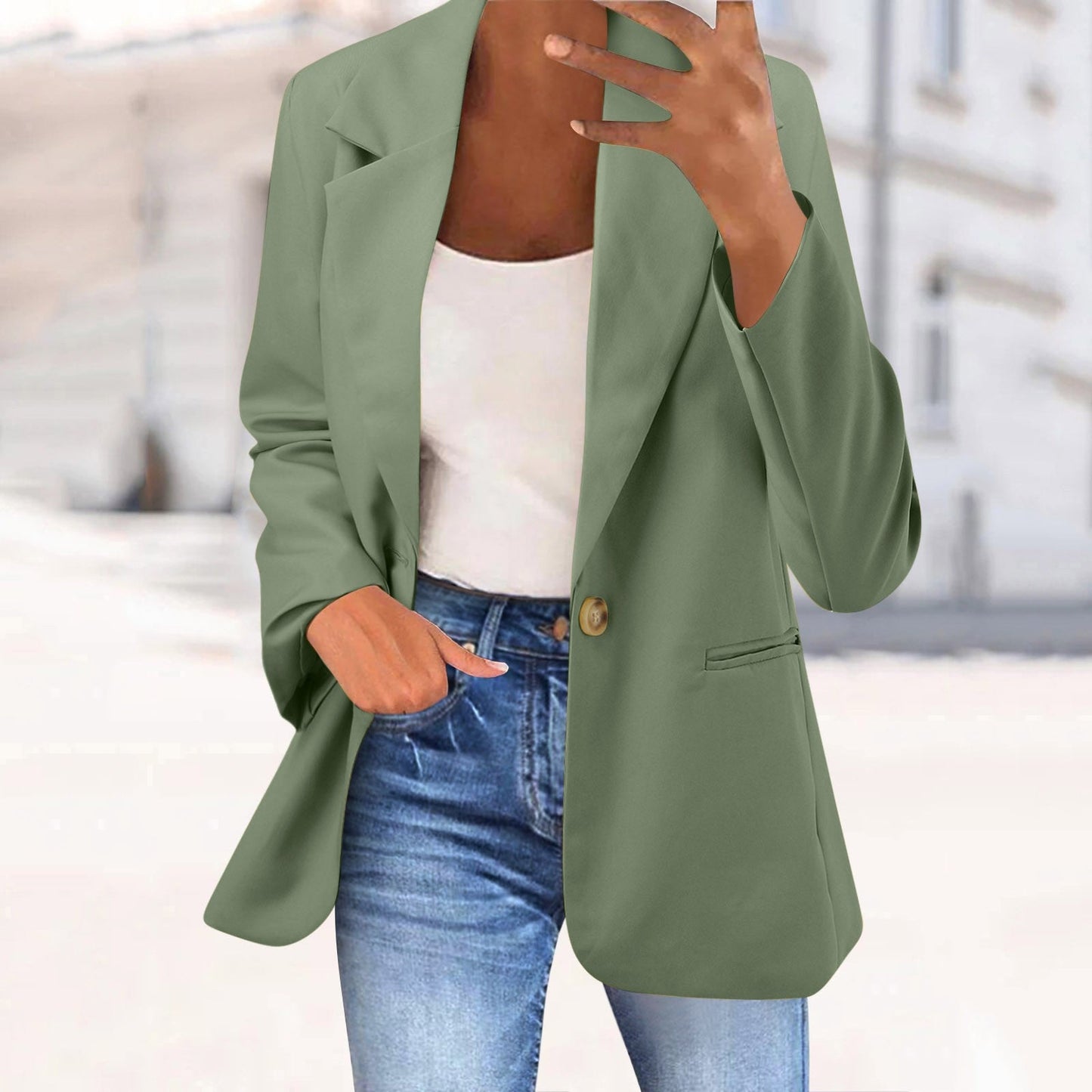 Office Business Women'suit Jacket  Solid Long Sleeve Lapel One Button