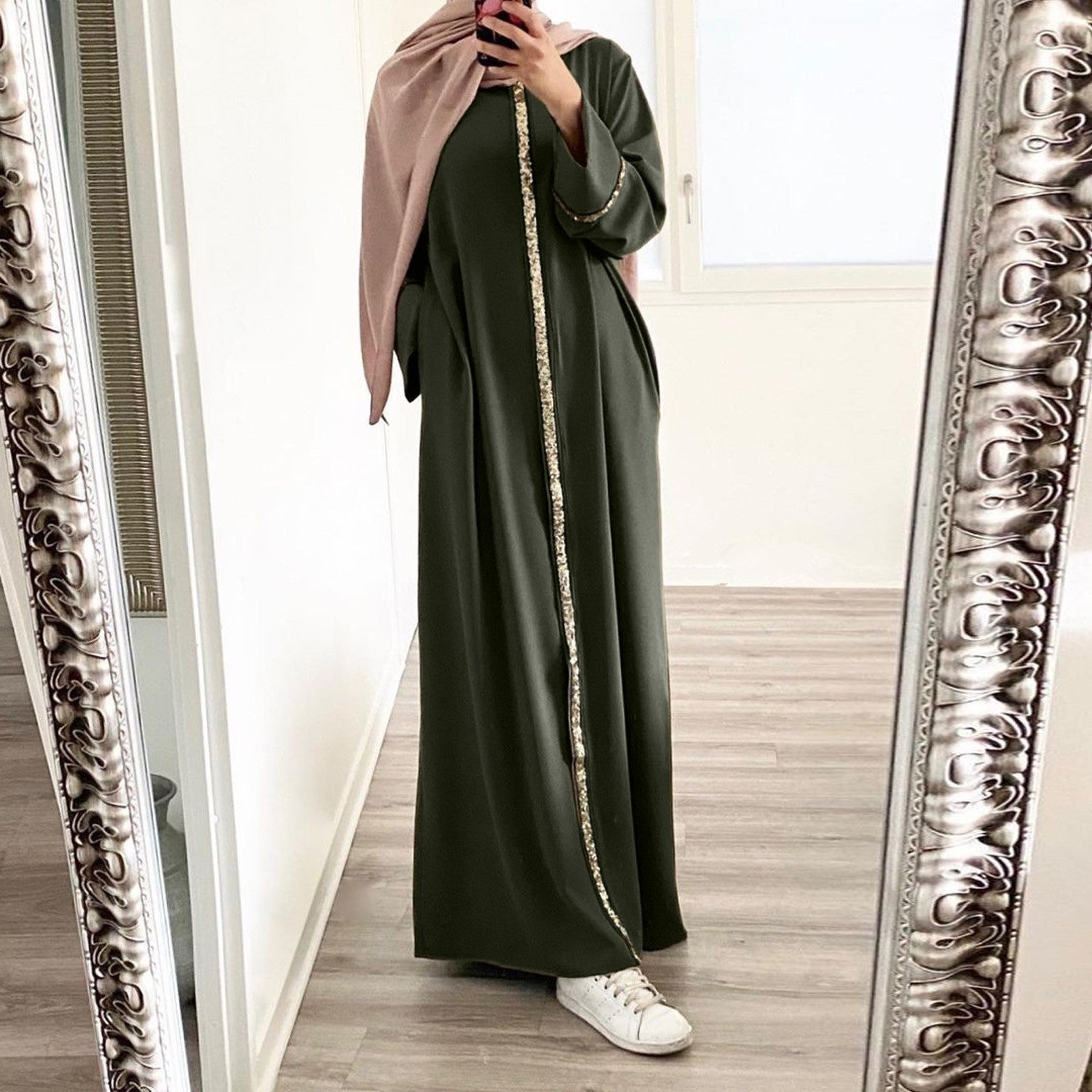 Women Muslim Long Dress Sequin Kaftan Robes Malaysia Dubai Arab Islam Abaya Isl image 2