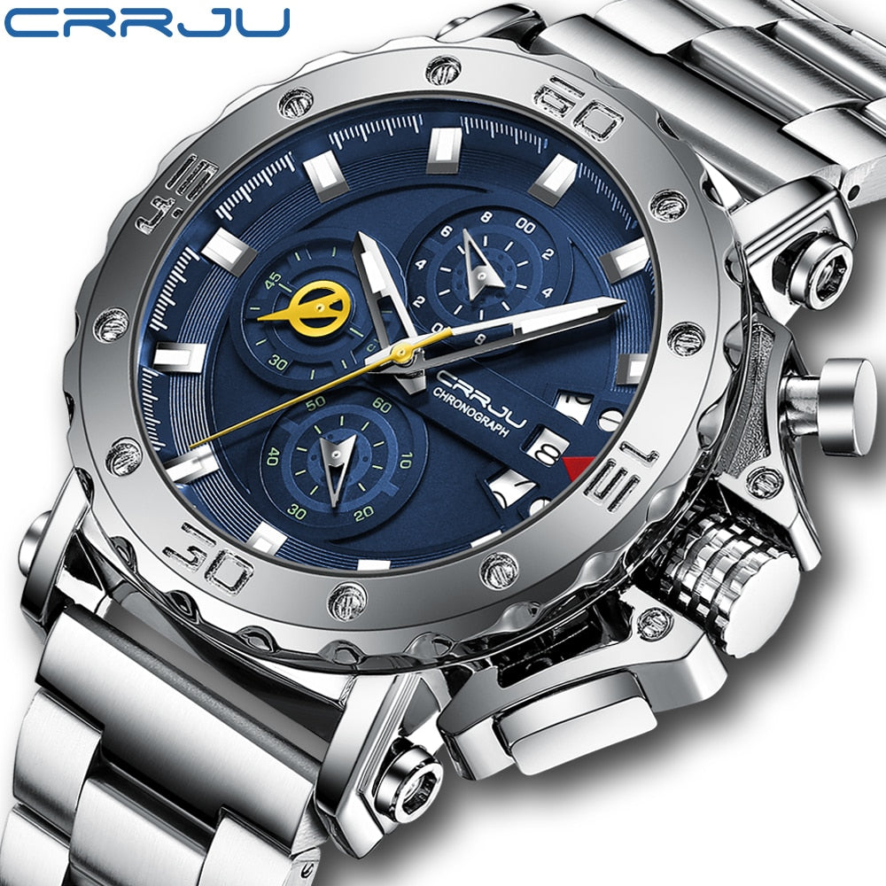 CRRJU Watch for Men Top Brand Luxury Big Dial Stainless Steel Waterproof Chrono image 0
