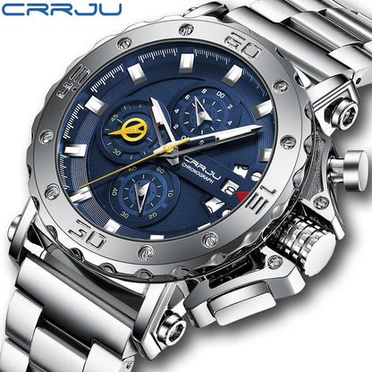 CRRJU Watch for Men Top Brand Luxury Big Dial Stainless Steel Waterproof Chrono image 0