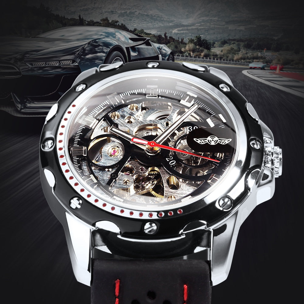 WINNER Sports Outdoor Automatic Watch for Men Luminous Hands Black Skeleton Mec image 4