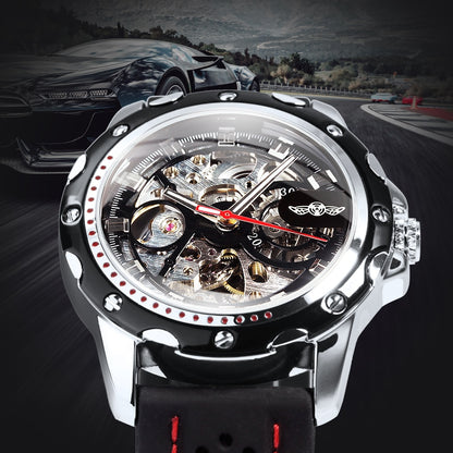 WINNER Sports Outdoor Automatic Watch for Men Luminous Hands Black Skeleton Mec image 4
