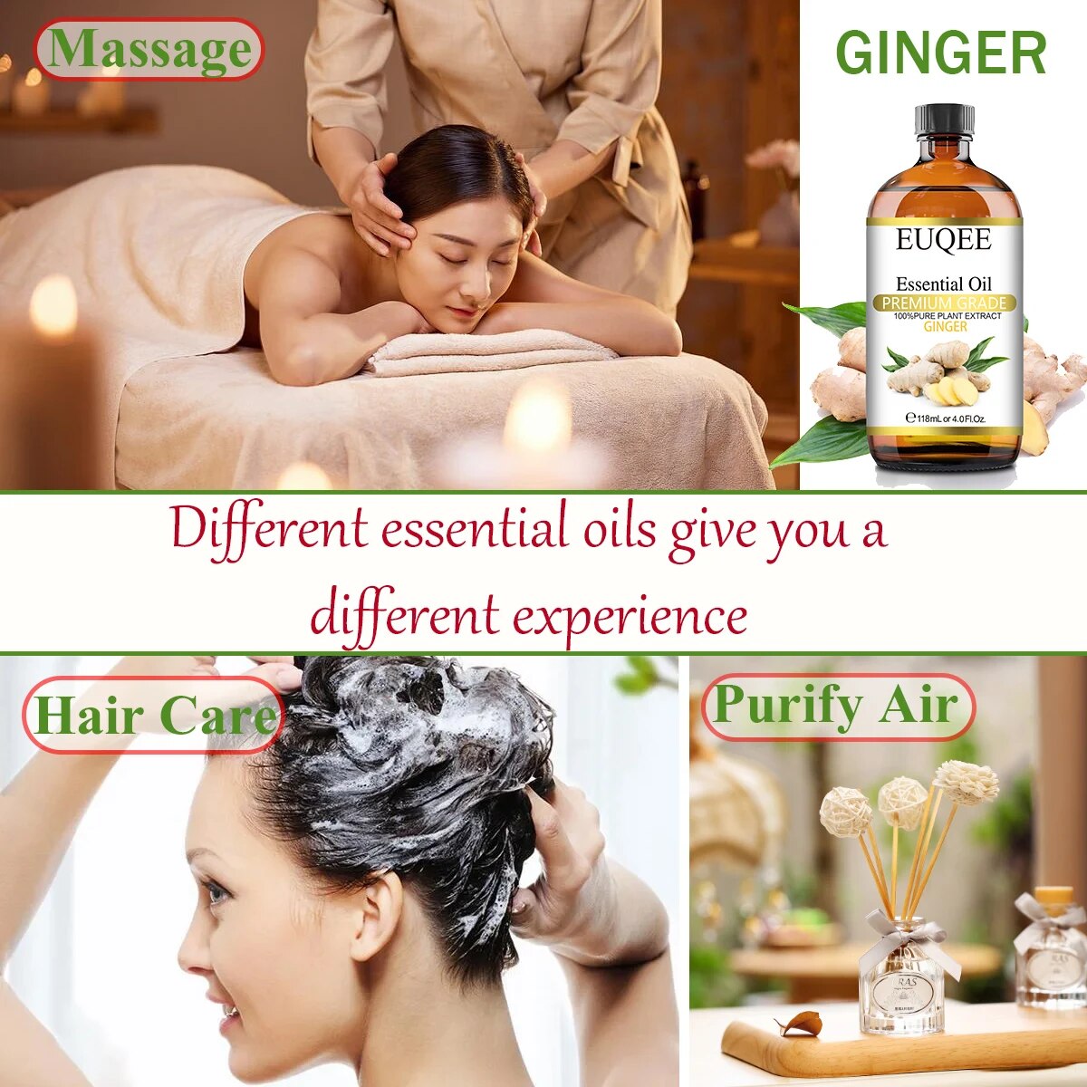 EUQEE 118ML with Dropper Ginger Lavender Essential Oil For Humidifier Diffuser image 3