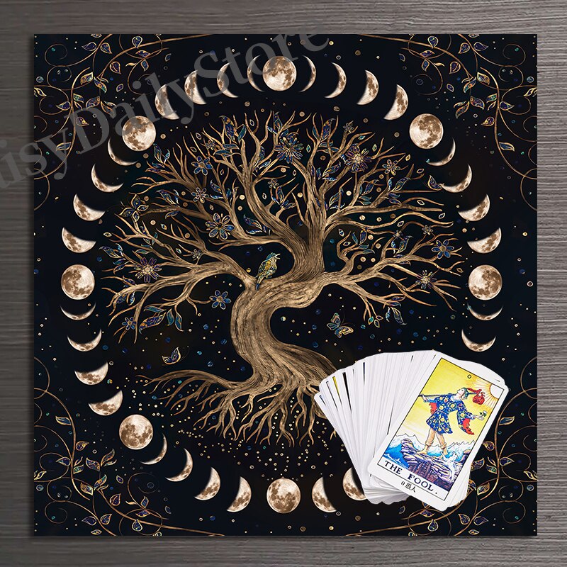 Tree of Life Tarot Card Tablecloth Moon Phase Altar Cloth Pagan Pendulum Witchc image 2