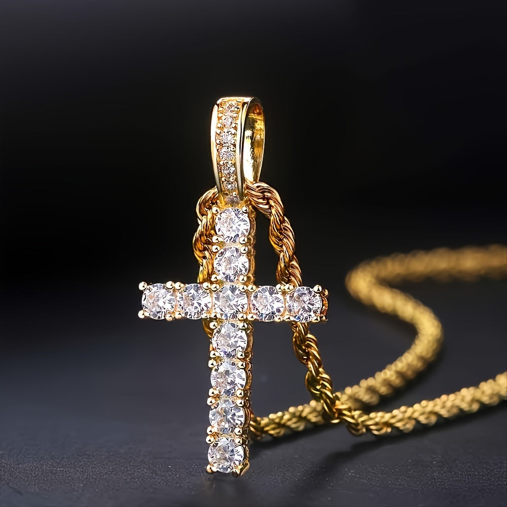 14K Gold Plated Hip Hop Cross Pendant Necklace for Women Male Iced Out Twisted  image 4