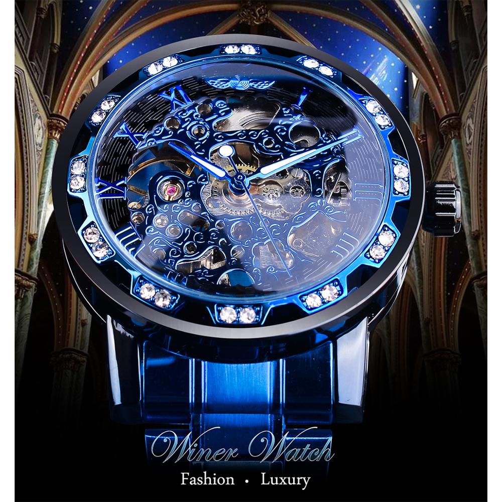 Winner Fashion Watches Classic Rhinestone Clock Roman Analog Male Skeleton Cloc image 5
