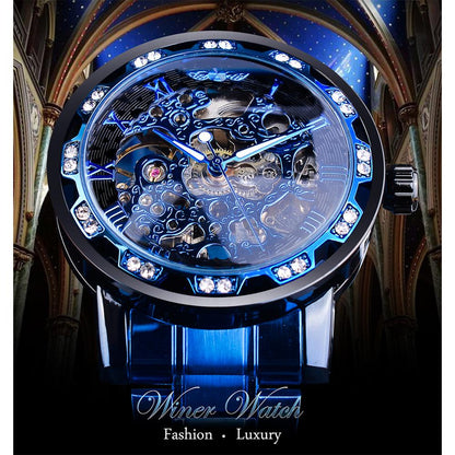 Winner Fashion Watches Classic Rhinestone Clock Roman Analog Male Skeleton Cloc image 5