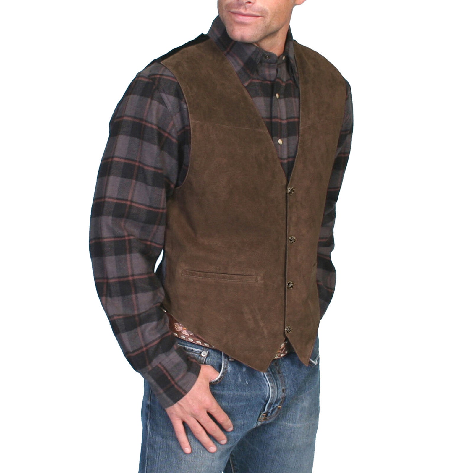 Men's GentleMen's Suede Leather Vest Brown Business Wedding Party Sleevelss Forma image 1