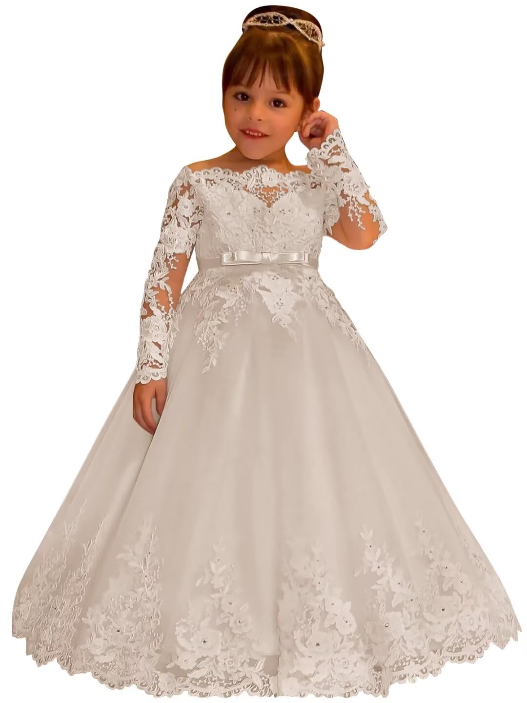 Flower Girl Dresses For Weddings Princess Lace Long Sleeve Backless Holy First  image 4