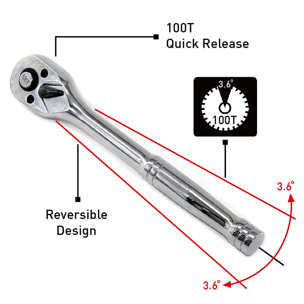 100T 1/4" 3/8" 1/2" 100 Teeth Quick Rachet Socket Wrench Cr-V Steel Socket Span