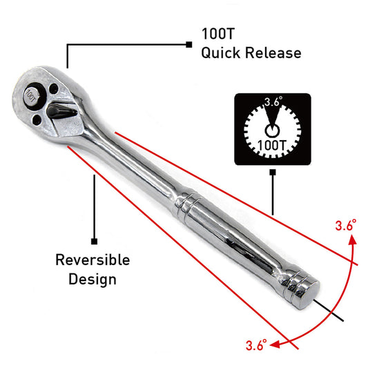 100T 1/4" 3/8" 1/2" 100 Teeth Quick Rachet Socket Wrench Cr-V Steel Socket Span