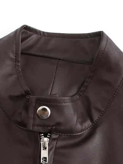 Men's Fashion PU Leather Jacket Classic Zip-Up Faux Leather Coat image 3