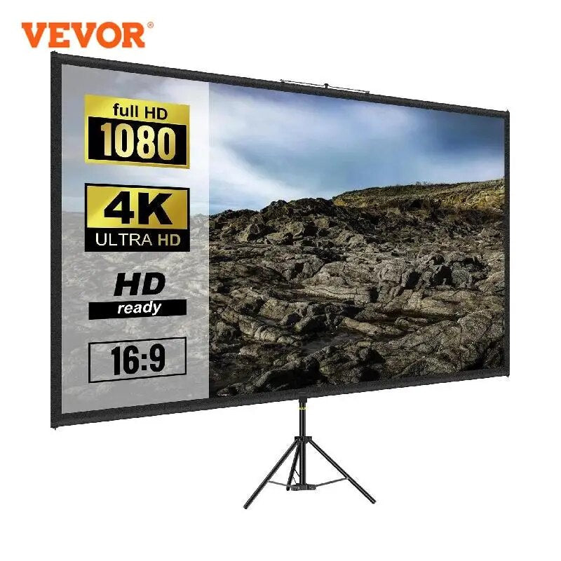 VEVOR 100 Inch Tripod Projector Screen W/ Stand 16:9 4K HD Portable Home Cinema image 2