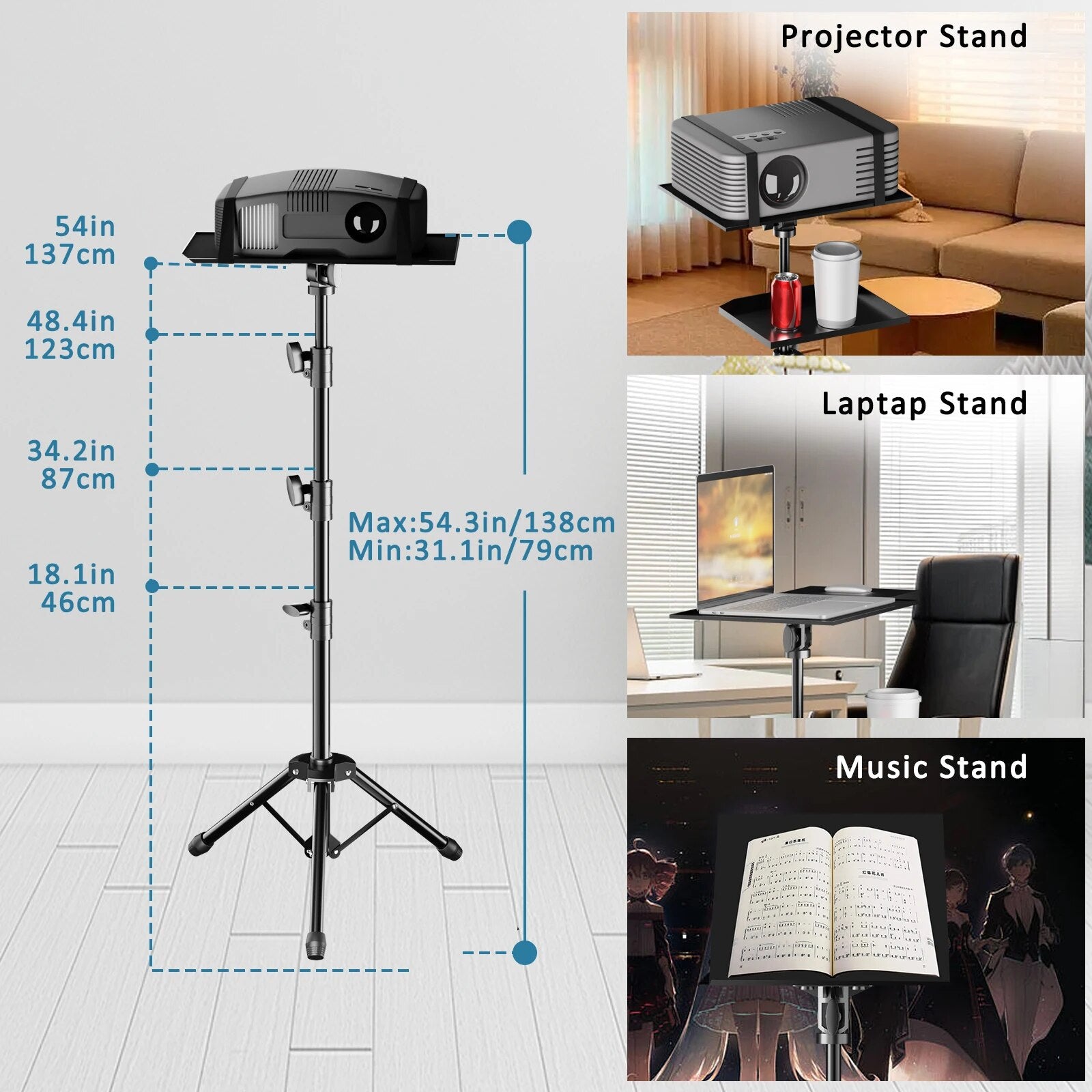 SH 90/125/145CM Projector Tripod Stand With Trays Laptop Tripod, Portable Proje image 7