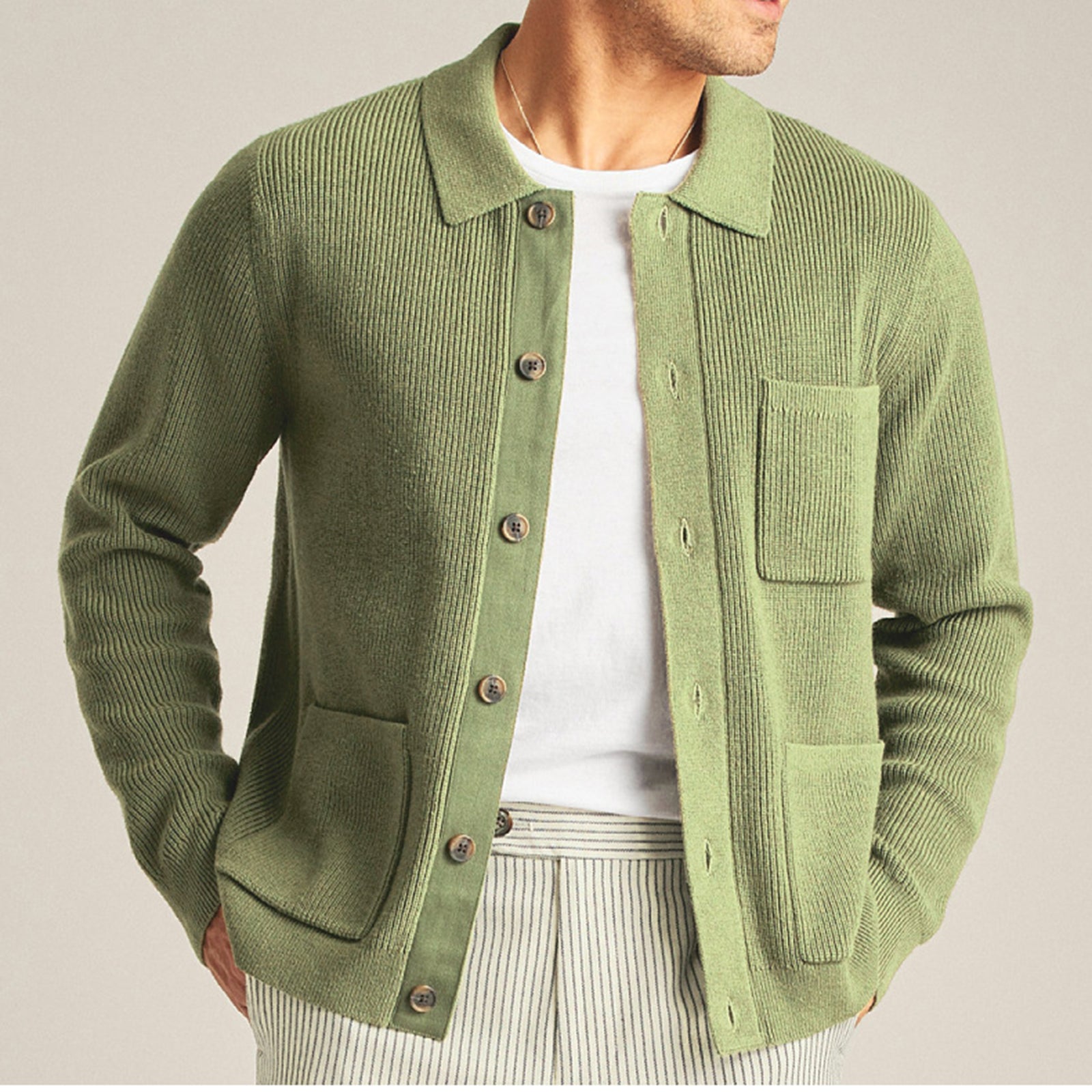 Men s Winter Cable Knit Cardigan Sweater Solid Color Ribbed Coat Long Sleeve La image 4