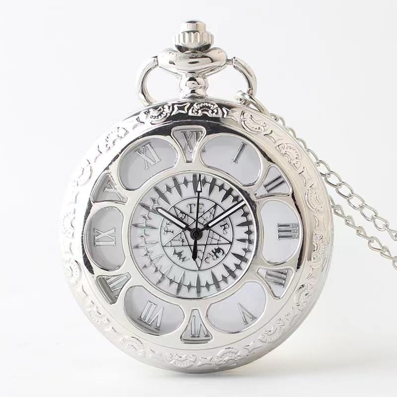Creative silvery engraved hollow quartz pocket watch with Arabic numerals vinta image 1