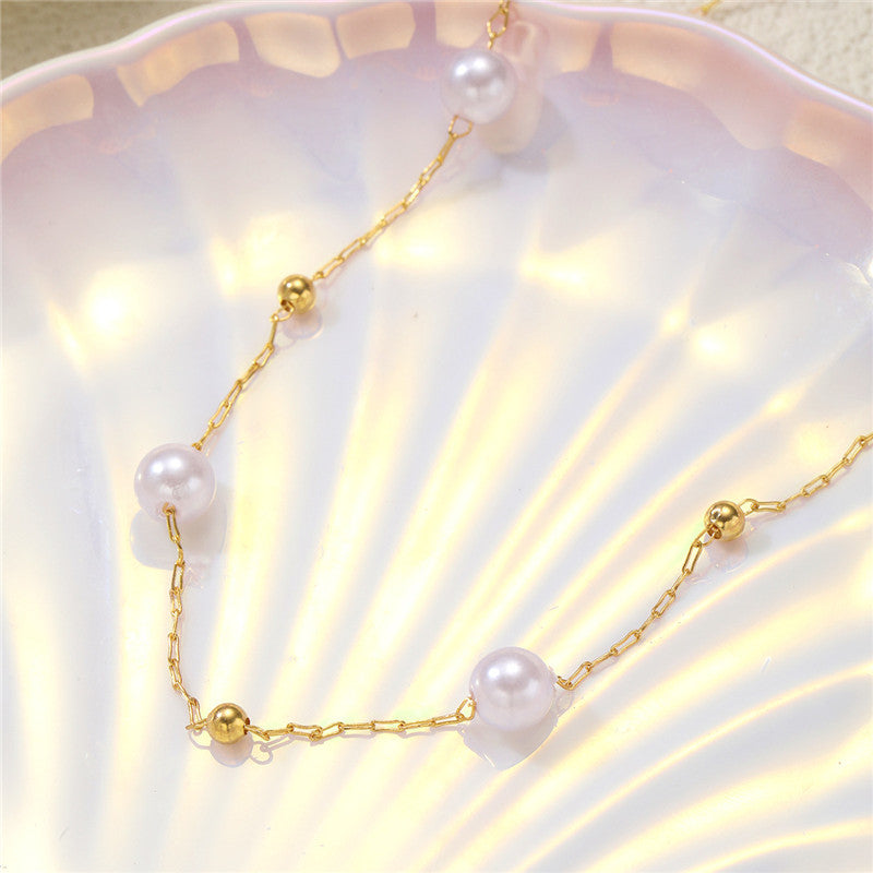 Simple Pearl Beads Chic Exquisite Necklace Gold Color Thin Chain Minimalist Cha image 13