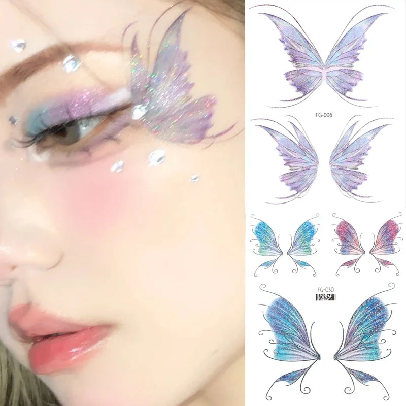 1PC Fairy Butterfly Shiny Tattoo Sticker Waterproof Eyes Face Hand Body Art Fak image 0