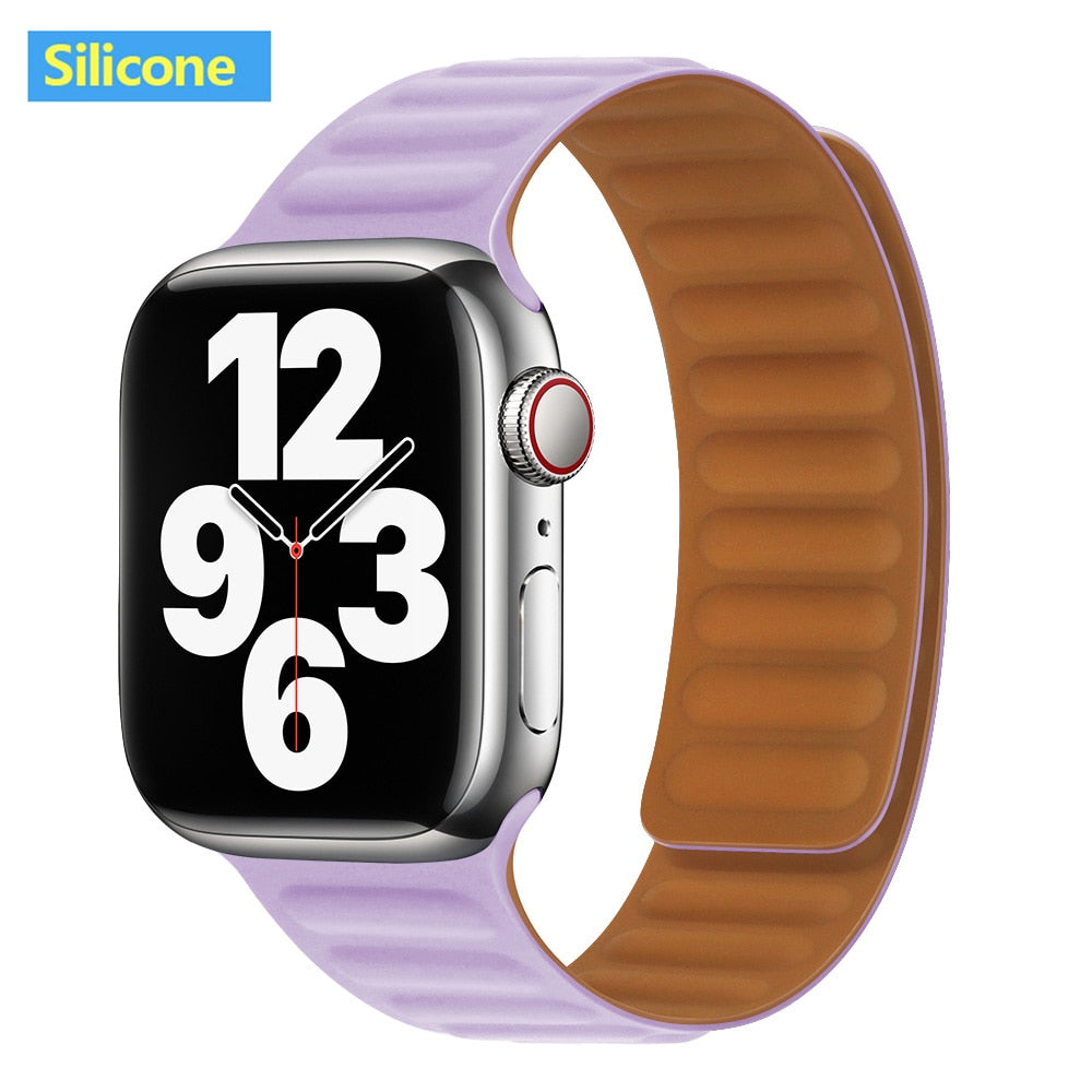 Leather Link For Apple Watch Band 45mm 41mm 44mm 40mm 49mm Original Magnetic Lo image 45