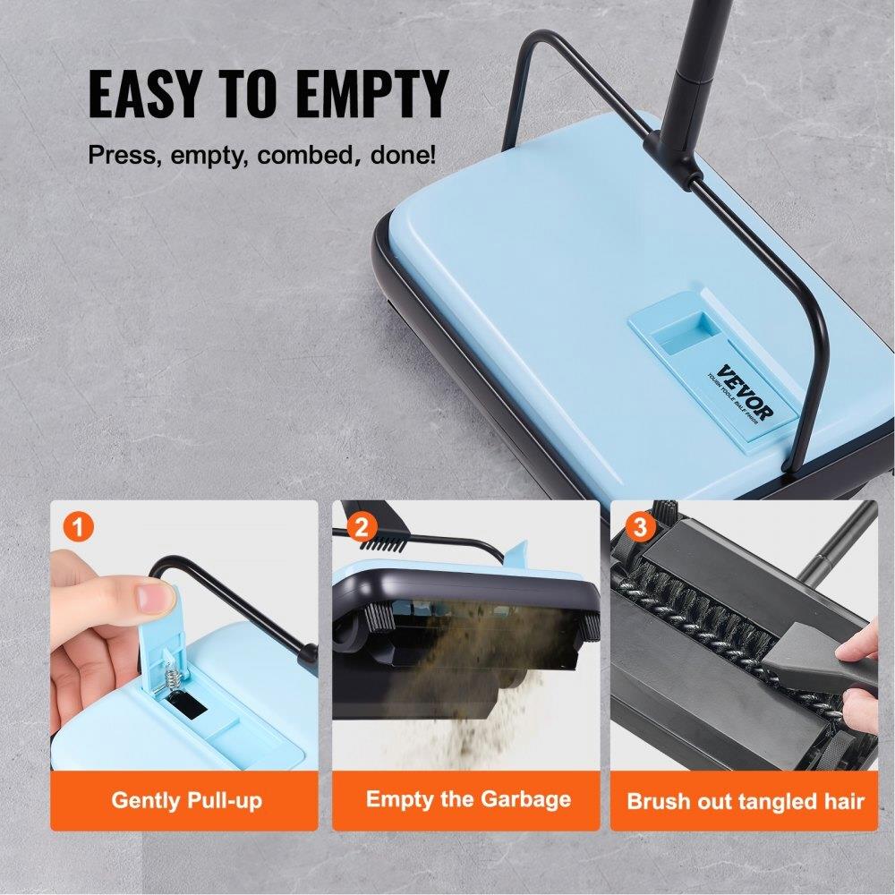 Carpet Sweeper Non Electric 6.7 " Wide Cleaning Manual Floor Cleaner Blue image 2
