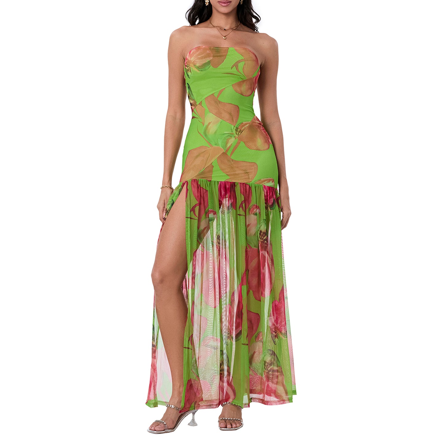 Women s Off Shoulder Ruffle Sleeve Floral Print Maxi Dress with Belt for Beach  image 1