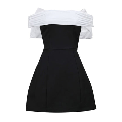 Tie Bow Mini Dress Women Fashion Off Shoulder High Waist Sleeveless Y2k Dress S