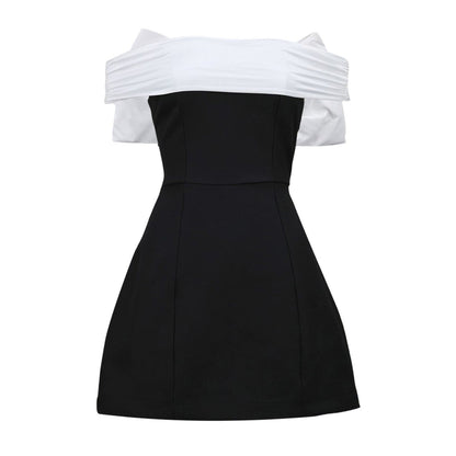 Tie Bow Mini Dress Women Fashion Off Shoulder High Waist Sleeveless Dress S