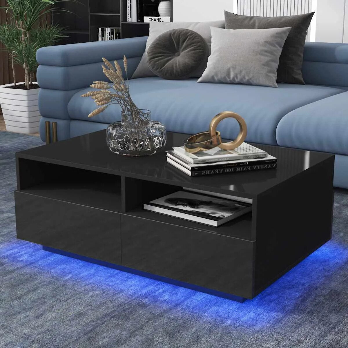 RGB LED Coffee Table High Gloss Simple Design Side Table for Living Room Furnit image 5