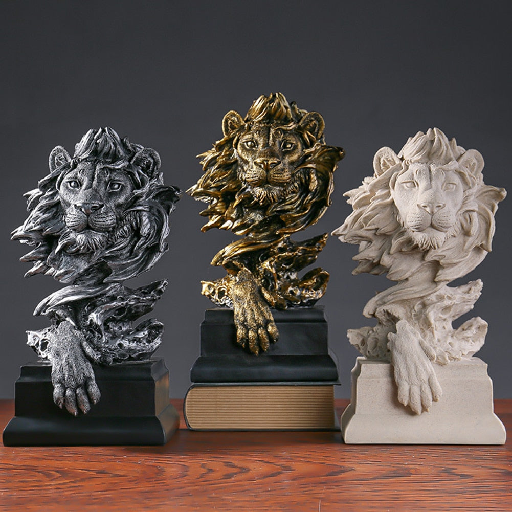 Lion Head Figurine Ornaments Art Crafts Nordic Style Sculpture Home Decor Accen
