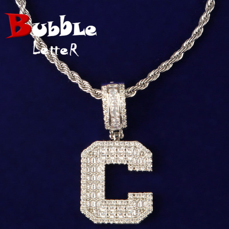 Initial Baguette Pendant Solid Letters Hip Hop Gold Plated Necklace Jewelry image 1