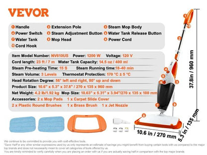VEVOR Steam Mop Cleaner 5-in-1 High Temperature Steam Cleaner Multipurpose Floo image 3