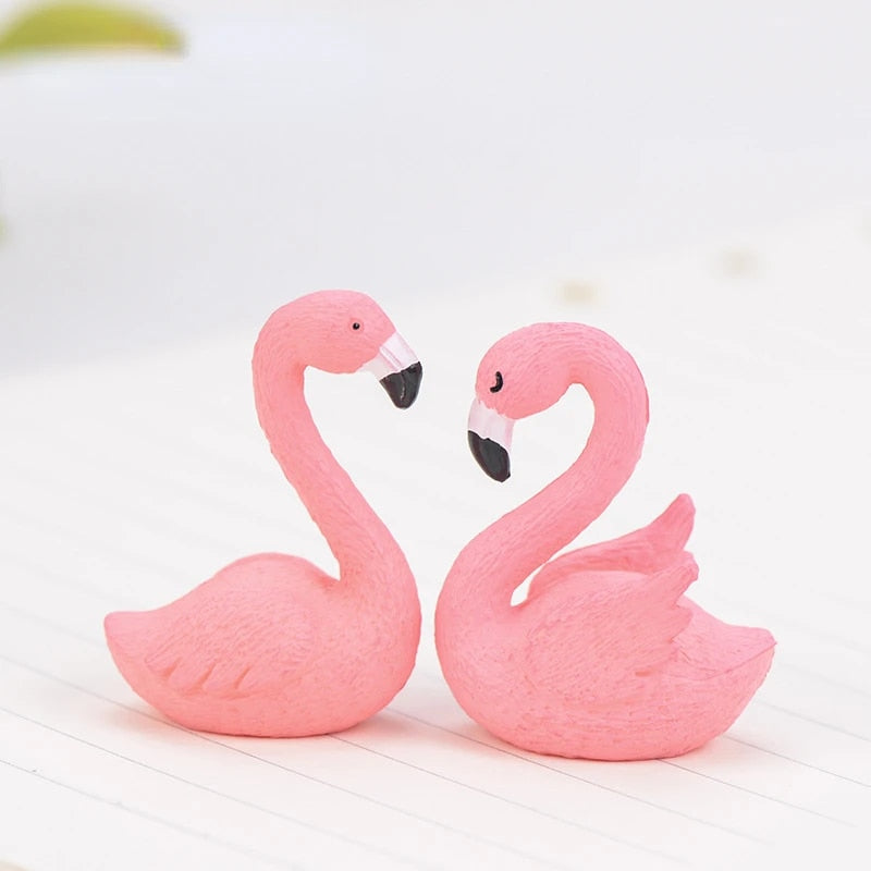 2pcs Pink Flamingo Swan Love Bird Figurine Ornaments Cake Topper Flamingo Sculp image 3