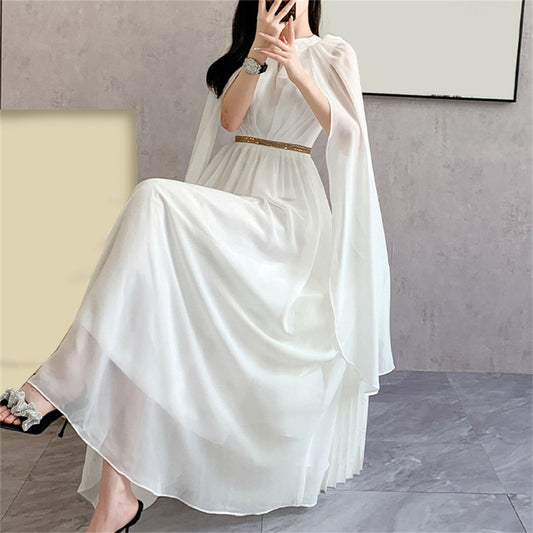 Women Dress 2024 Spring V Neck   long Dress Autumn cape Sleeve Gown