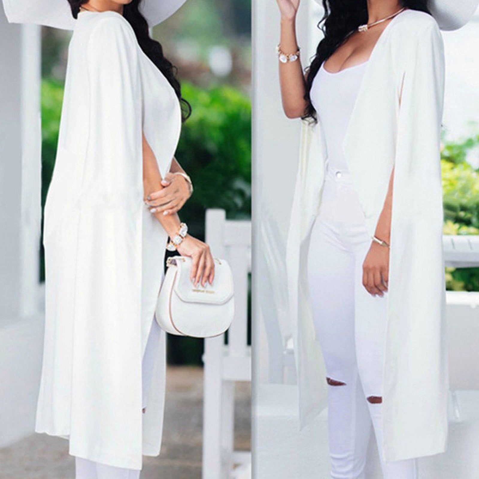 Shawl Collar Split Sleeve Cloak Blazer Cape Autumn Spring Women Solid Office La image 3