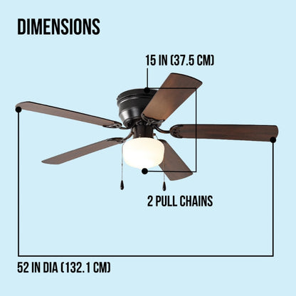 Mainstays 52 " Hugger Indoor Ceiling Fan with Light Kit, Black, 5 Blades, R image 2