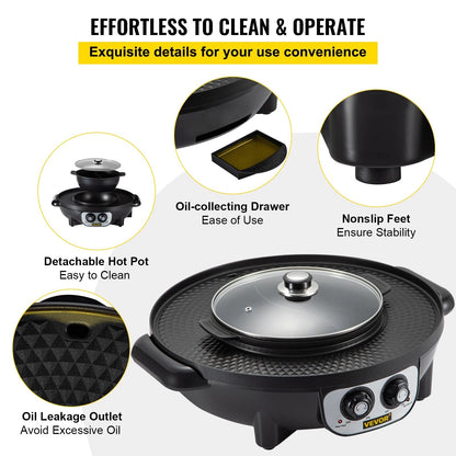 VEVOR 2 in 1 Electric  Pot BBQ Grill 2200W Multifunction Portable Home Non-S image 5