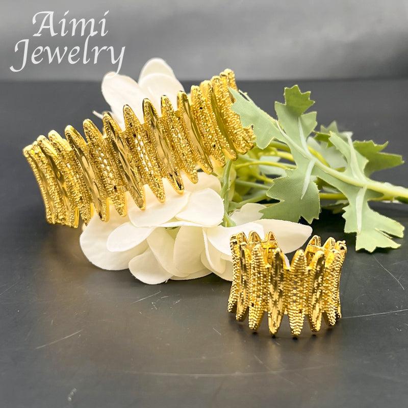 Trendy 18K Gold Plated Jewelry Set for Women Luxury Copper Bracelet Ring Africa image 1