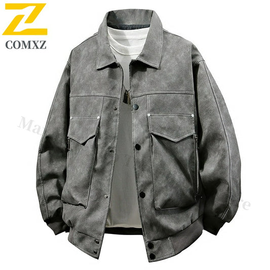 COMXZ Men PU Leather Jacket Brand Outdoor Cycling Leather Coat High Fash