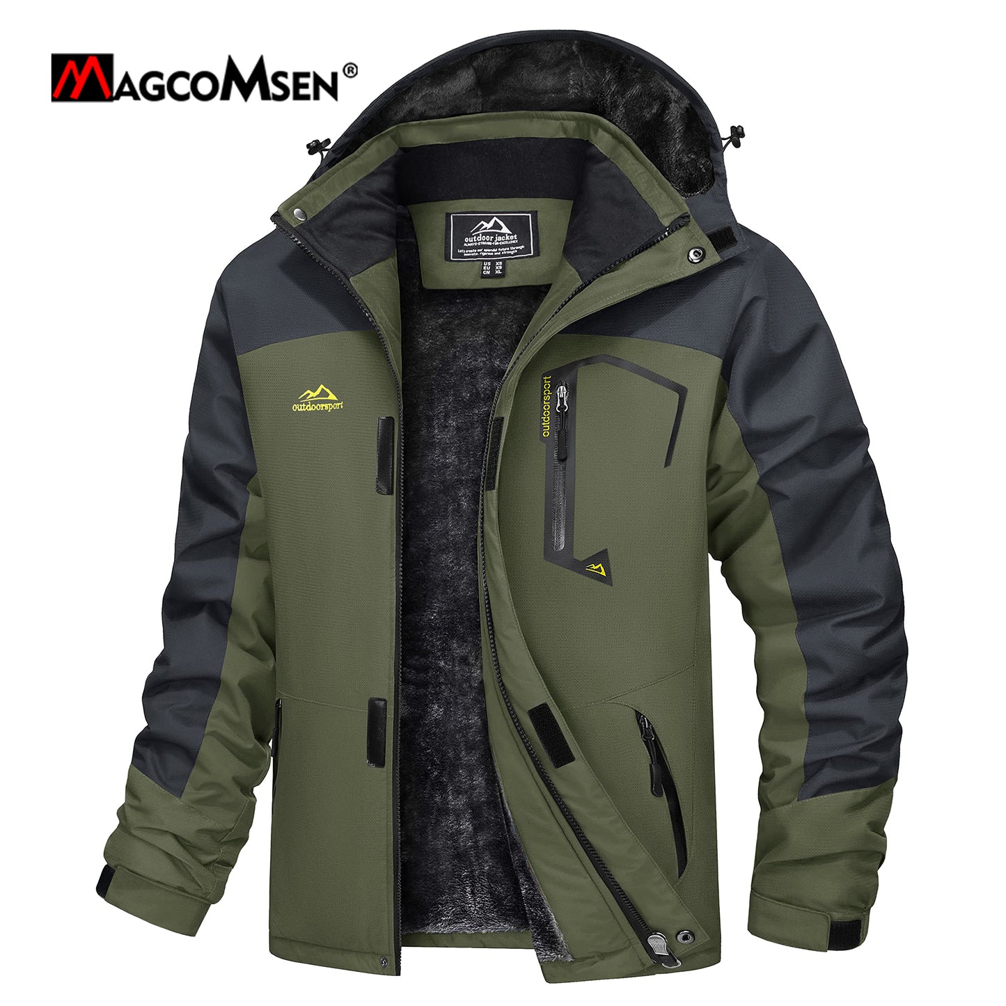 MAGCOMSEN Men's Hooded Fleece Ski Jacket Waterproof Thermal Thick Warm Parka Co image 18