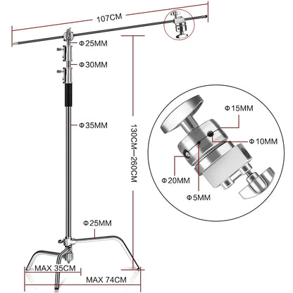 2.6M/8.5FT Stainless Steel Century Foldable Light Stand Tripod Magic Leg Photog image 4